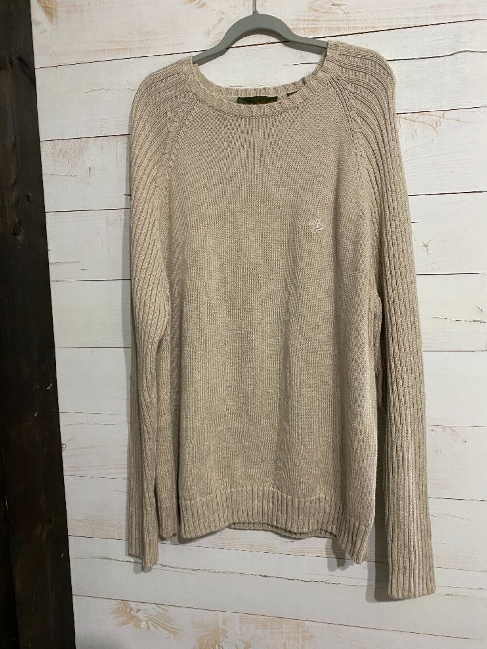 Timberland Men's 100% Cotton Ribbed Knit Crewneck Sweater Beige Size XL